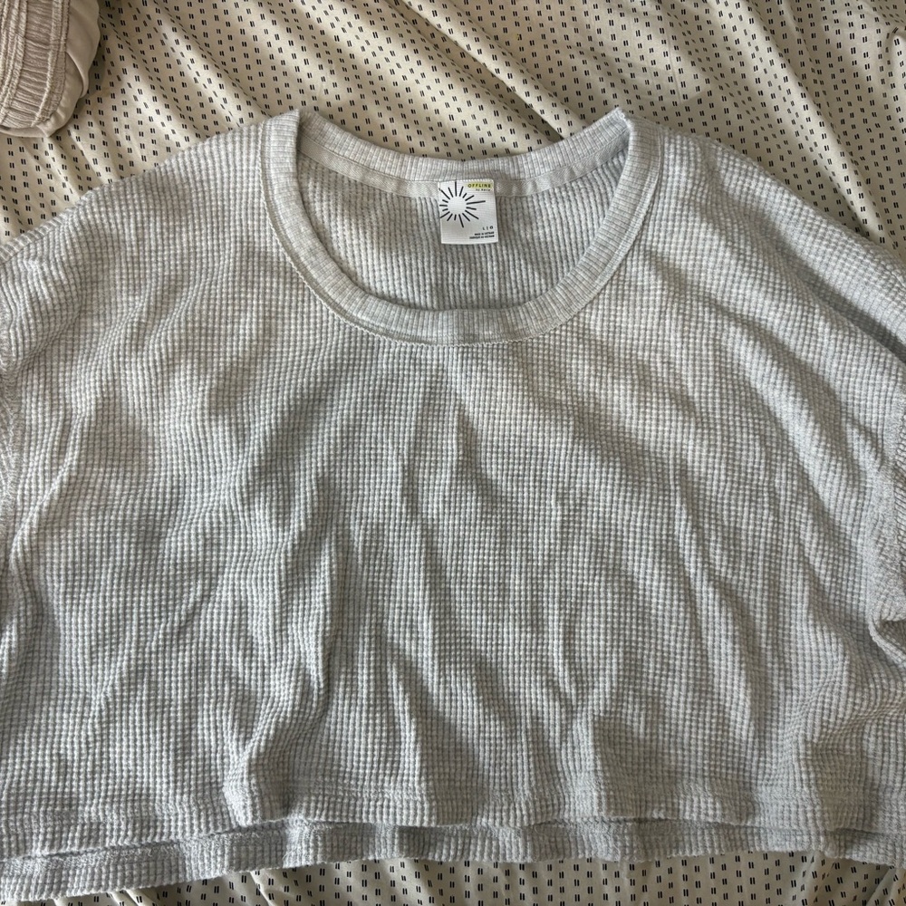 Aerie Light Gray Waffle Knit Top